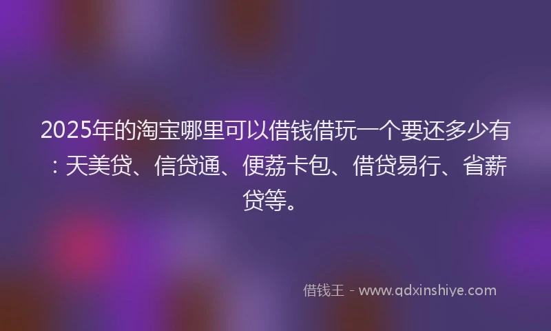 2025年的淘宝哪里可以借钱借玩一个要还多少有：天美贷、信贷通、便荔卡包、借贷易行、省薪贷等。