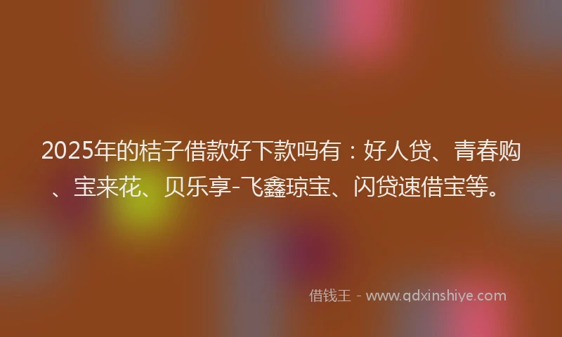 2025年的桔子借款好下款吗有：好人贷、青春购、宝来花、贝乐享-飞鑫琼宝、闪贷速借宝等。