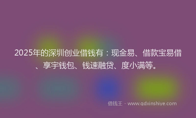 2025年的深圳创业借钱有:现金易、借款宝易借、享宇钱包、钱速融贷、度小满等。