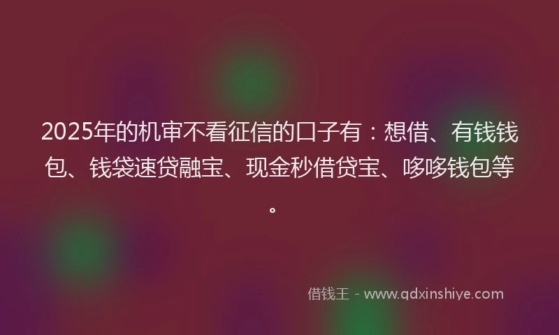 2025年的机审不看征信的口子有:想借、有钱钱包、钱袋速贷融宝、现金秒借贷宝、哆哆钱包等。
