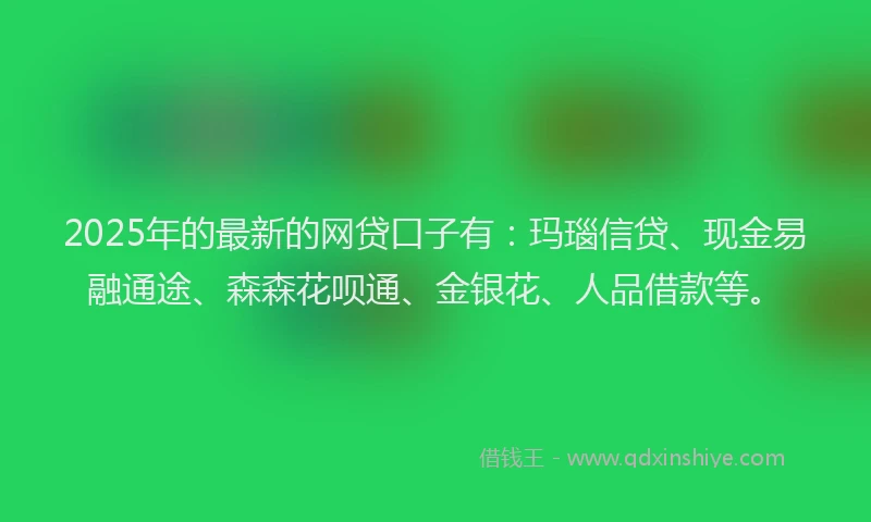 2025年的最新的网贷口子有：玛瑙信贷、现金易融通途、森森花呗通、金银花、人品借款等。