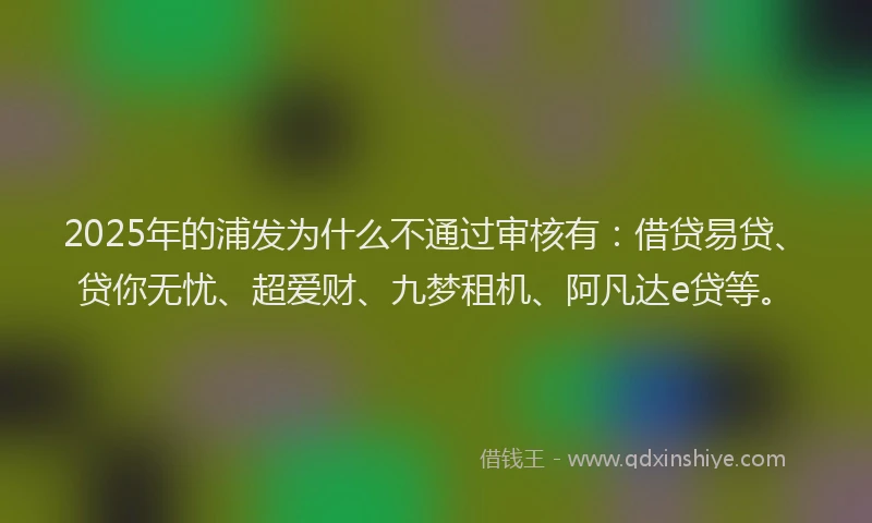 2025年的浦发为什么不通过审核有:借贷易贷、贷你无忧、超爱财、九梦租机、阿凡达e贷等。