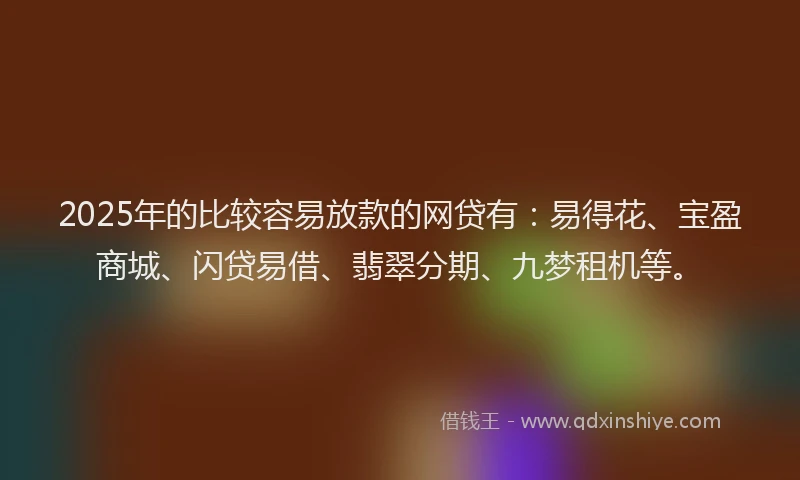 2025年的比较容易放款的网贷有:易得花、宝盈商城、闪贷易借、翡翠分期、九梦租机等。