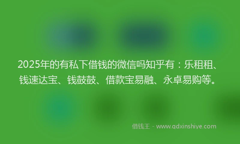 2025年的有私下借钱的微信吗知乎有：乐租租、钱速达宝、钱鼓鼓、借款宝易融、永卓易购等。