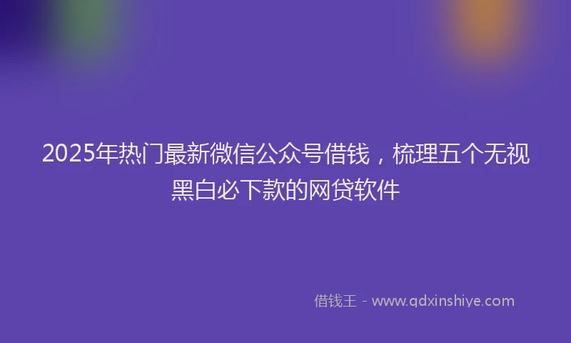 2025年热门最新微信公众号借钱，梳理五个无视黑白必下款的网贷软件