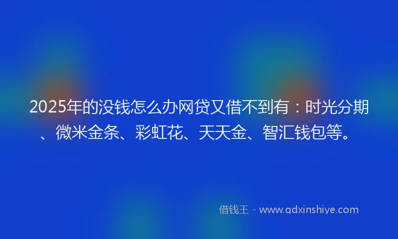2025年的没钱怎么办网贷又借不到有：时光分期、微米金条、彩虹花、天天金、智汇钱包等。