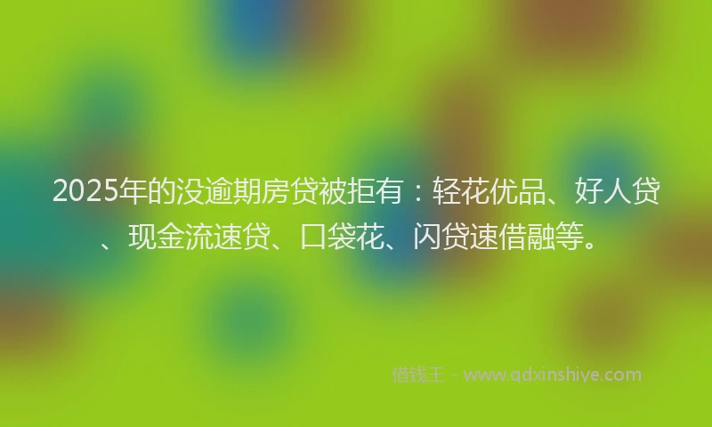 2025年的没逾期房贷被拒有：轻花优品、好人贷、现金流速贷、口袋花、闪贷速借融等。