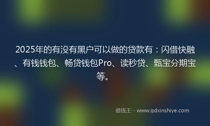 2025年的有没有黑户可以做的贷款有：闪借快融、有钱钱包、畅贷钱包Pro、读秒贷、甄宝分期宝等。
