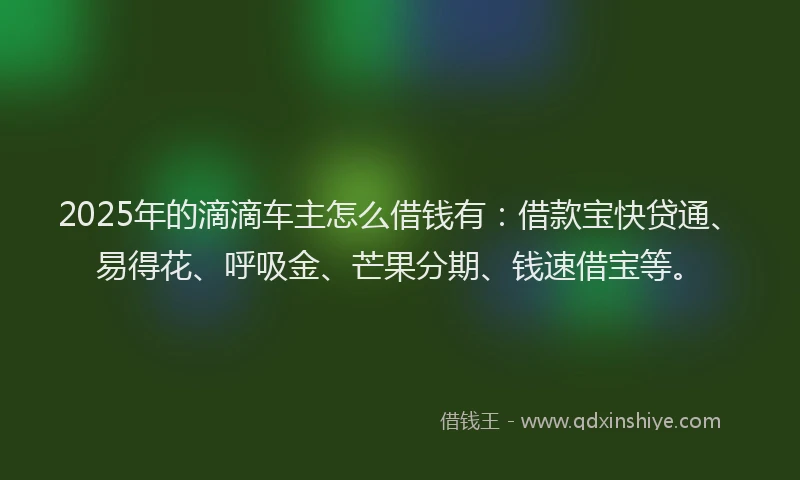 2025年的滴滴车主怎么借钱有：借款宝快贷通、易得花、呼吸金、芒果分期、钱速借宝等。