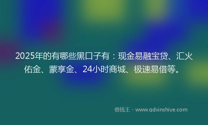 2025年的有哪些黑口子有：现金易融宝贷、汇火佑金、蒙享金、24小时商城、极速易借等。