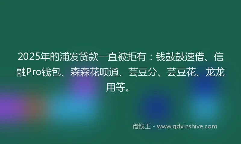 2025年的浦发贷款一直被拒有：钱鼓鼓速借、信融Pro钱包、森森花呗通、芸豆分、芸豆花、龙龙用等。