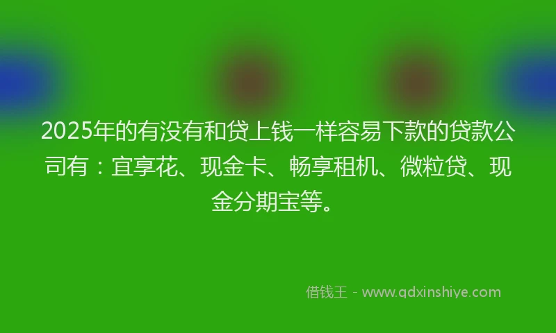 2025年的有没有和贷上钱一样容易下款的贷款公司有:宜享花、现金卡、畅享租机、微粒贷、现金分期宝等。