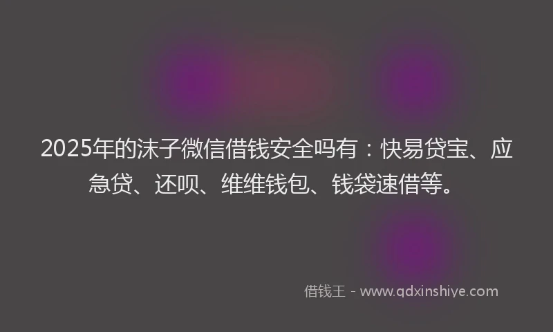 2025年的沫子微信借钱安全吗有：快易贷宝、应急贷、还呗、维维钱包、钱袋速借等。