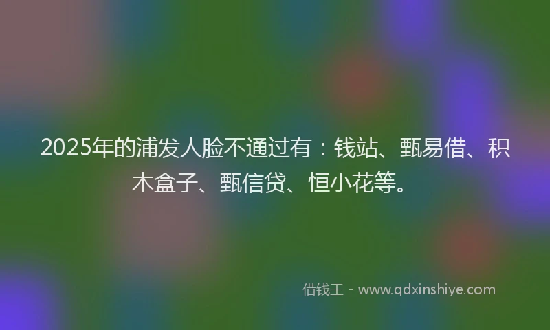2025年的浦发人脸不通过有：钱站、甄易借、积木盒子、甄信贷、恒小花等。