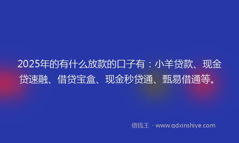 2025年的有什么放款的口子有：小羊贷款、现金贷速融、借贷宝盒、现金秒贷通、甄易借通等。