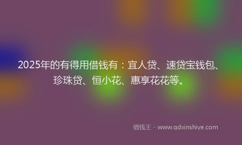 2025年的有得用借钱有：宜人贷、速贷宝钱包、珍珠贷、恒小花、惠享花花等。