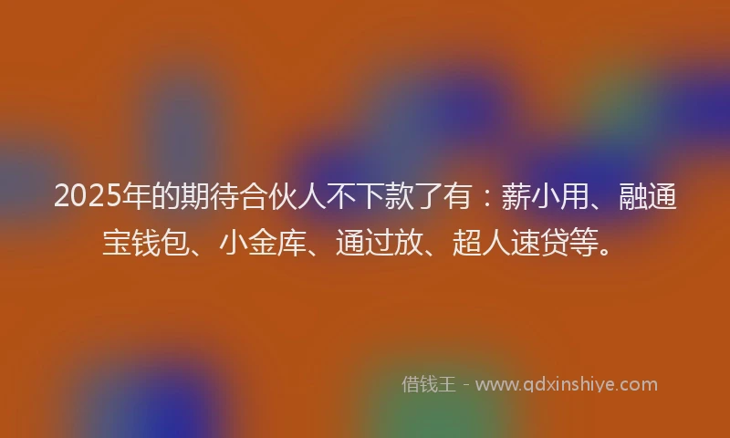 2025年的期待合伙人不下款了有：薪小用、融通宝钱包、小金库、通过放、超人速贷等。