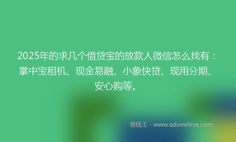 2025年的求几个借贷宝的放款人微信怎么找有：掌中宝租机、现金易融、小象快贷、现用分期、安心购等。