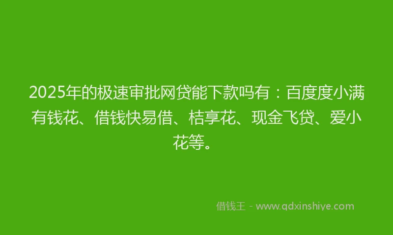 2025年的极速审批网贷能下款吗有：百度度小满有钱花、借钱快易借、桔享花、现金飞贷、爱小花等。
