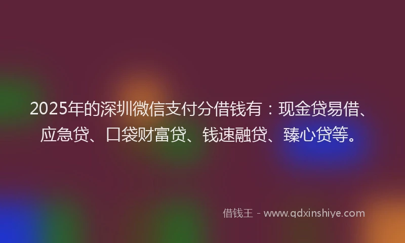 2025年的深圳微信支付分借钱有:现金贷易借、应急贷、口袋财富贷、钱速融贷、臻心贷等。