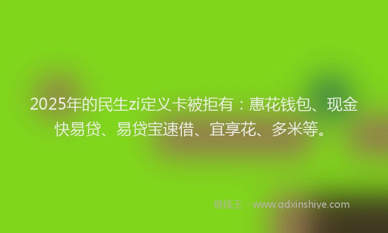 2025年的民生zi定义卡被拒有：惠花钱包、现金快易贷、易贷宝速借、宜享花、多米等。