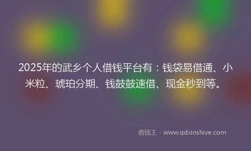 2025年的武乡个人借钱平台有：钱袋易借通、小米粒、琥珀分期、钱鼓鼓速借、现金秒到等。