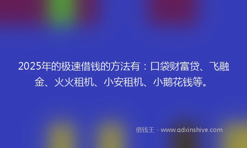 2025年的极速借钱的方法有：口袋财富贷、飞融金、火火租机、小安租机、小鹅花钱等。