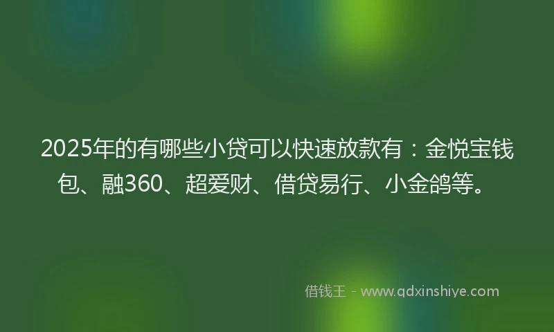 2025年的有哪些小贷可以快速放款有：金悦宝钱包、融360、超爱财、借贷易行、小金鸽等。