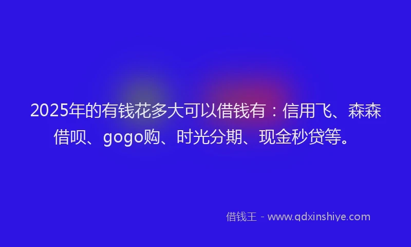 2025年的有钱花多大可以借钱有：信用飞、森森借呗、gogo购、时光分期、现金秒贷等。