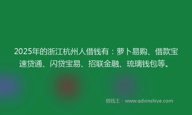 2025年的浙江杭州人借钱有：萝卜易购、借款宝速贷通、闪贷宝易、招联金融、琉璃钱包等。