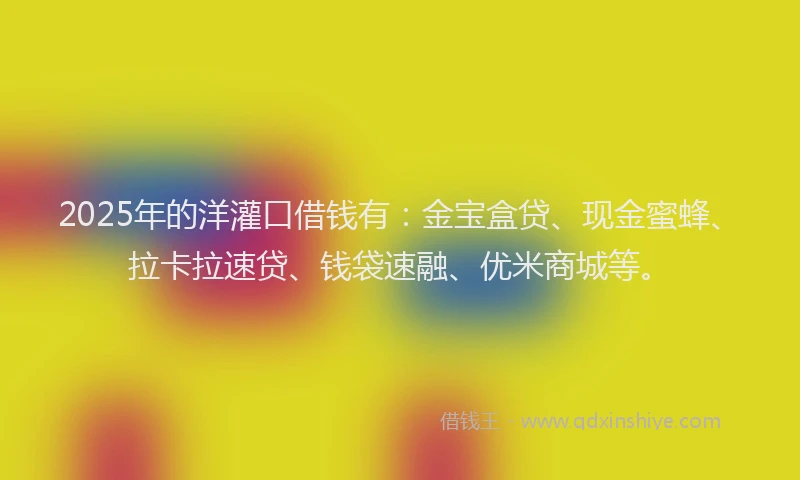 2025年的洋灌口借钱有：金宝盒贷、现金蜜蜂、拉卡拉速贷、钱袋速融、优米商城等。