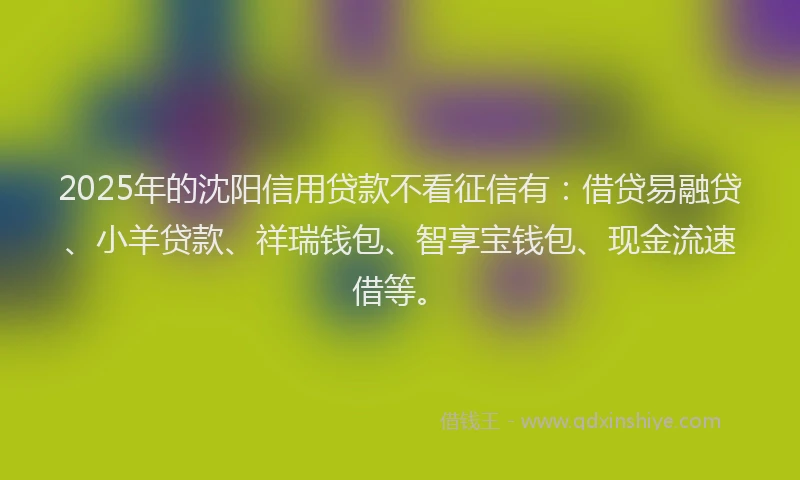 2025年的沈阳信用贷款不看征信有:借贷易融贷、小羊贷款、祥瑞钱包、智享宝钱包、现金流速借等。