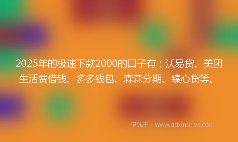 2025年的极速下款2000的口子有：沃易贷、美团生活费借钱、多多钱包、森森分期、臻心贷等。