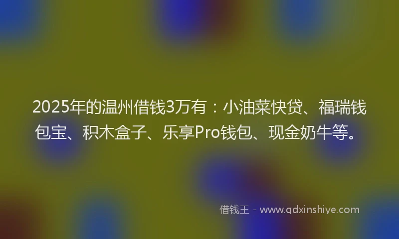 2025年的温州借钱3万有：小油菜快贷、福瑞钱包宝、积木盒子、乐享Pro钱包、现金奶牛等。
