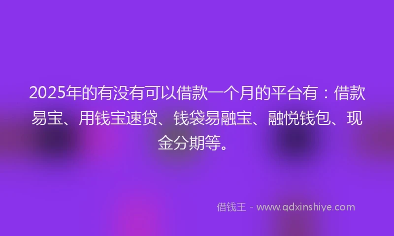 2025年的有没有可以借款一个月的平台有:借款易宝、用钱宝速贷、钱袋易融宝、融悦钱包、现金分期等。