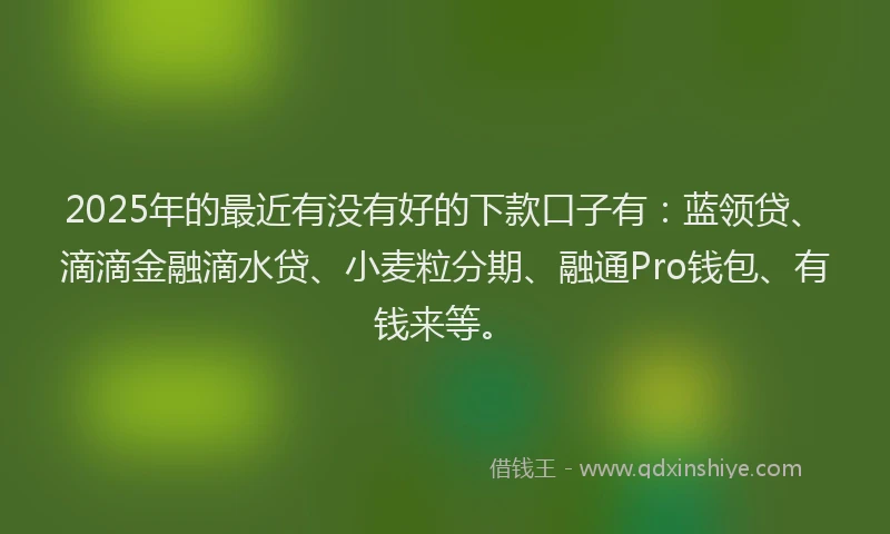 2025年的最近有没有好的下款口子有：蓝领贷、滴滴金融滴水贷、小麦粒分期、融通Pro钱包、有钱来等。