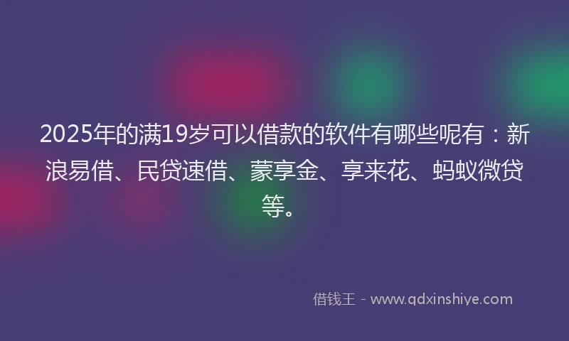 2025年的满19岁可以借款的软件有哪些呢有：新浪易借、民贷速借、蒙享金、享来花、蚂蚁微贷等。