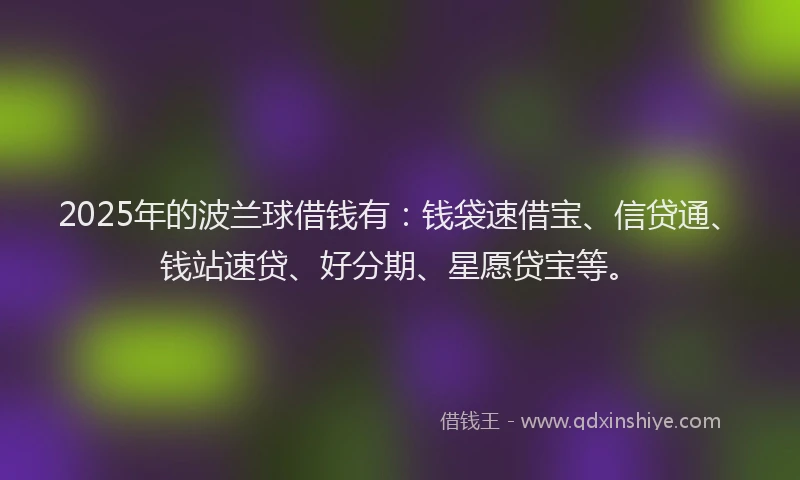 2025年的波兰球借钱有:钱袋速借宝、信贷通、钱站速贷、好分期、星愿贷宝等。