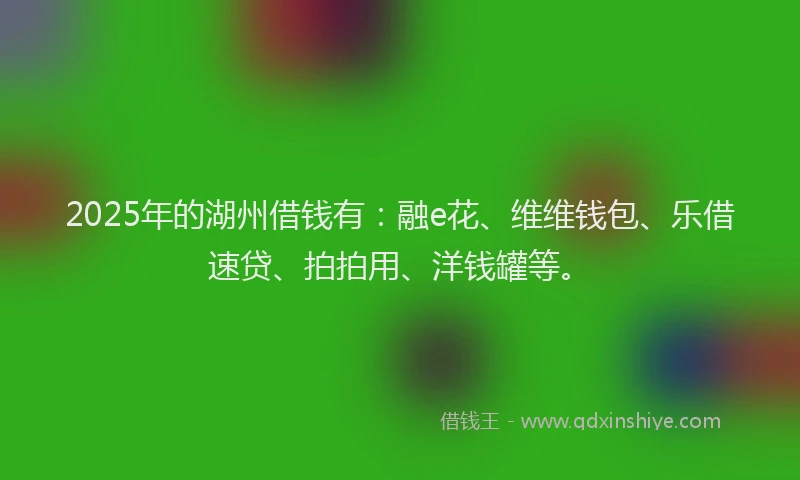 2025年的湖州借钱有:融e花、维维钱包、乐借速贷、拍拍用、洋钱罐等。