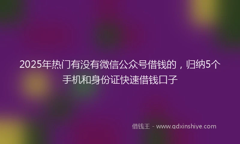 2025年热门有没有微信公众号借钱的，归纳5个手机和身份证快速借钱口子