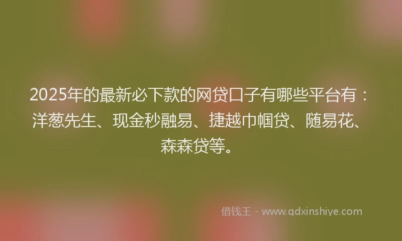 2025年的最新必下款的网贷口子有哪些平台有：洋葱先生、现金秒融易、捷越巾帼贷、随易花、森森贷等。