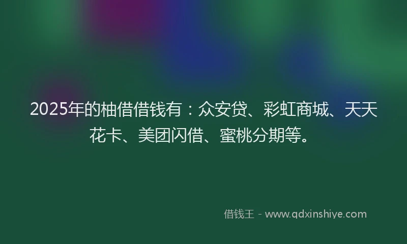 2025年的柚借借钱有：众安贷、彩虹商城、天天花卡、美团闪借、蜜桃分期等。