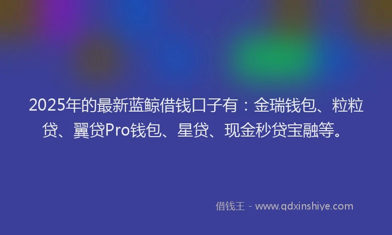 2025年的最新蓝鲸借钱口子有：金瑞钱包、粒粒贷、翼贷Pro钱包、星贷、现金秒贷宝融等。