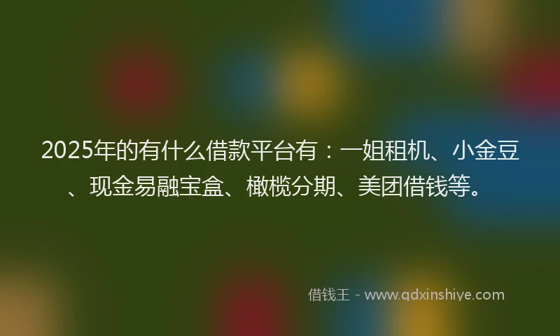 2025年的有什么借款平台有：一姐租机、小金豆、现金易融宝盒、橄榄分期、美团借钱等。