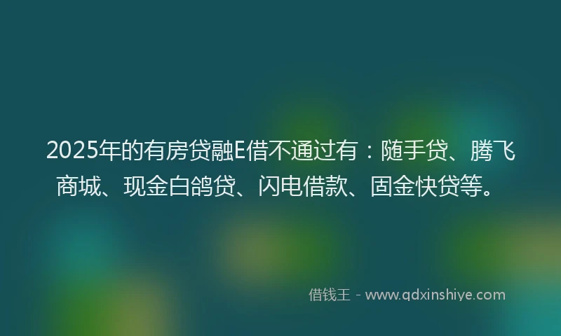 2025年的有房贷融E借不通过有：随手贷、腾飞商城、现金白鸽贷、闪电借款、固金快贷等。
