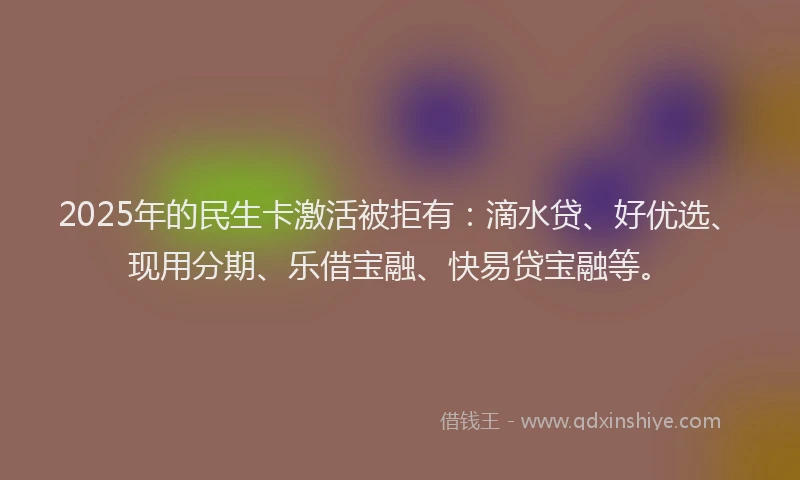 2025年的民生卡激活被拒有：滴水贷、好优选、现用分期、乐借宝融、快易贷宝融等。