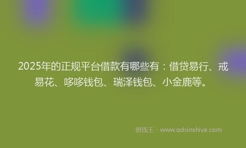 2025年的正规平台借款有哪些有：借贷易行、戒易花、哆哆钱包、瑞泽钱包、小金鹿等。