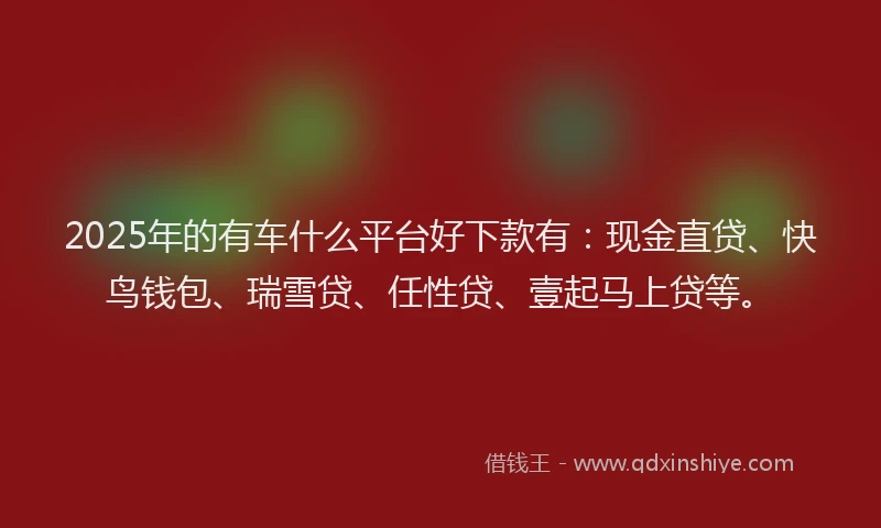 2025年的有车什么平台好下款有:现金直贷、快鸟钱包、瑞雪贷、任性贷、壹起马上贷等。