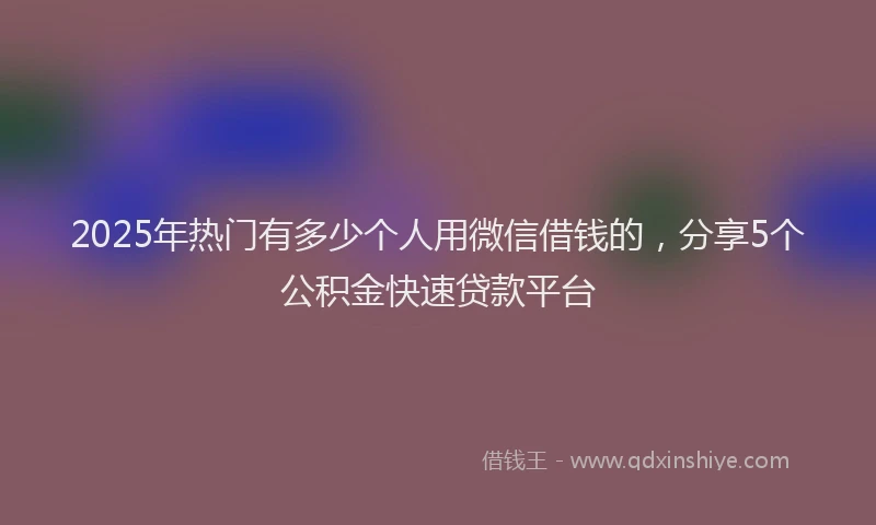 2025年热门有多少个人用微信借钱的，分享5个公积金快速贷款平台