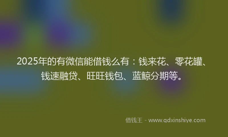2025年的有微信能借钱么有：钱来花、零花罐、钱速融贷、旺旺钱包、蓝鲸分期等。